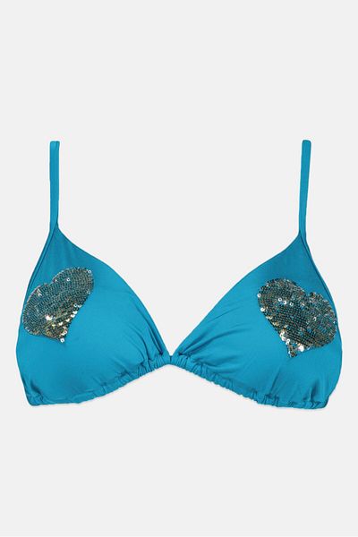 TWINSET بيكيني علوي مبطن ومزخرف للنساء، لون أزرق مائي