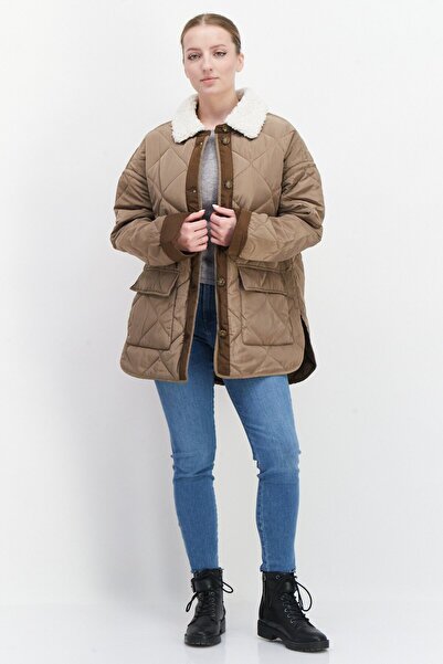 Bcbgeneration Women Long Sleeves Plain Puffer Jacket, Khaki