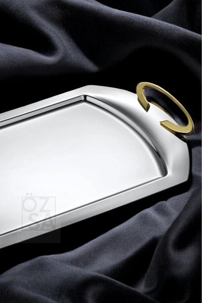 ÖzSa Home Tiamo Amor Premium - 18/10 Stainless Steel with Handles Promise Engagement Service and Tea Tray