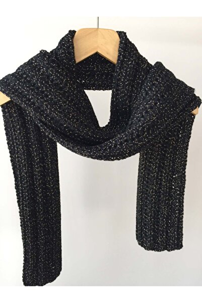 Mora Örgü Mora Knit Atkı El Örgüsü Simli Siyah Özel Örgü (20x200cm 220g) Kadı...