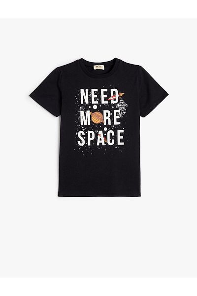 Koton T-Shirt Space Themed Short Sleeve Crew Neck Cotton