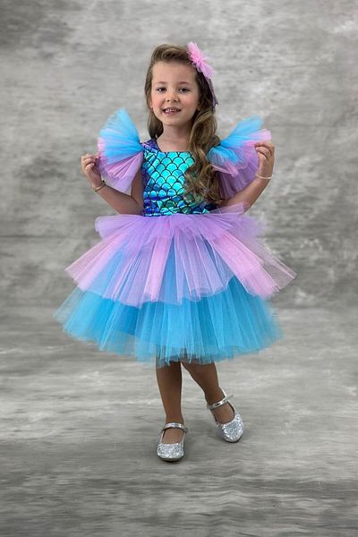 ABİYEKİDS Costum de sirenă din tul Katkat - Rochie de petrecere de aniversare ABY180