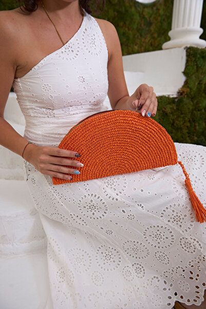 Maison Avf Πορτοκαλί ψάθινη γυναικεία τσάντα χεριού portfolio