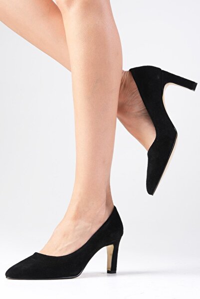 Mio Gusto Beliz Genuine Suede Black Stiletto Women's Heeled Shoes