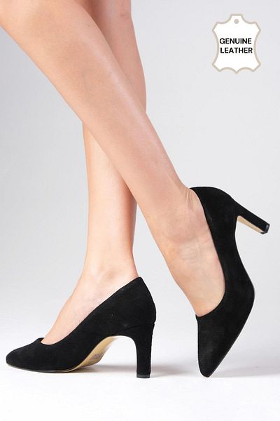 Mio Gusto Beliz Genuine Suede Black Stiletto Women's Heeled Shoes