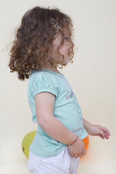 Breeze Baby Girl T-Shirt Butterfly Printed Embroidered 9 Months-3 Years, Water Green