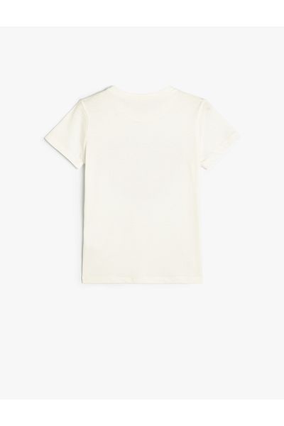 Koton T-Shirt Sequined Sequined Heart Crew Neck Cotton