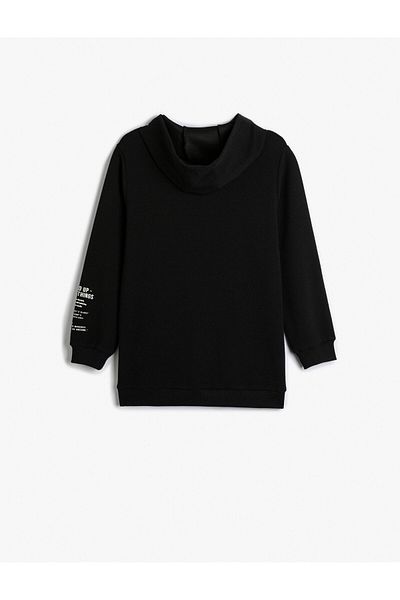 Koton Basic Hooded Sweatshirt Zipper Kangaroo Pocket Print Detailed
