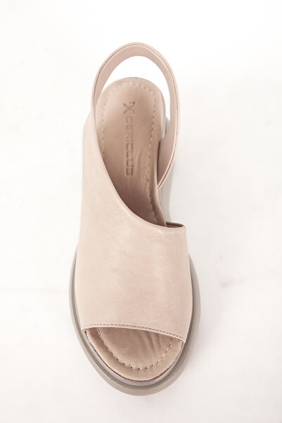 Dericlub Comfortable Genuine Leather Women's Sandals - Wedge Sole, Banded, Casual Beige Zy 7712