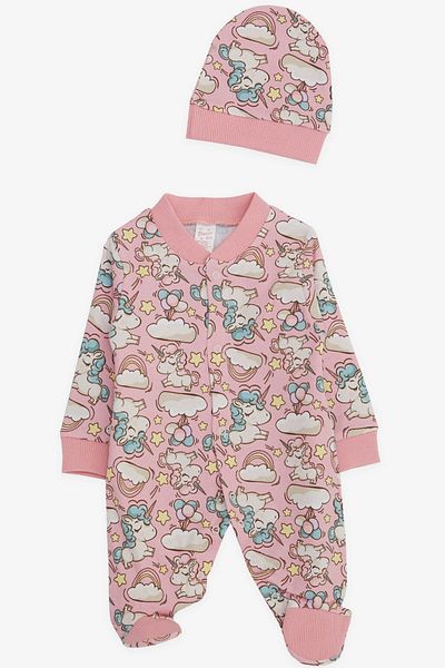 Breeze Baby Girl Booties Jumpsuit Unicorn Patterned Sky Themed 0-3 Months-6 Months, Pink