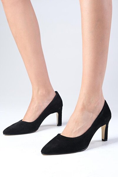 Mio Gusto Beliz Genuine Suede Black Stiletto Women's Heeled Shoes