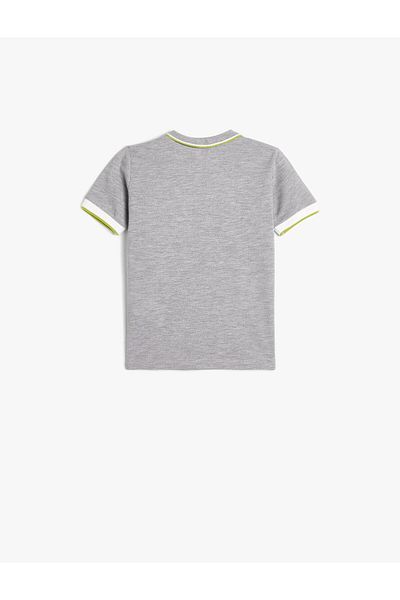 Koton Polo Neck T-Shirt Short Sleeve with Dinosaur Embroidery Detail and Buttons