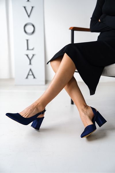 DİVOLYA Sahra Navy Blue Satin Heeled Daily Use Shoes