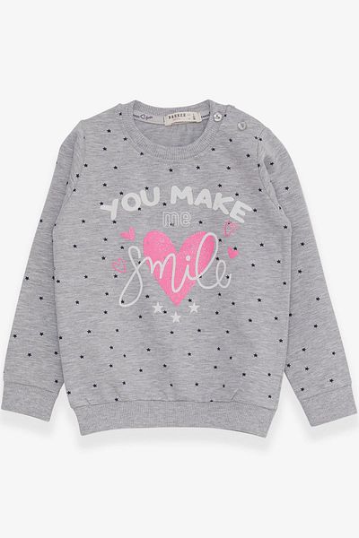 Breeze Girl's Sweatshirt Glitter Heart Printed 2-6 Years, Gray Melange