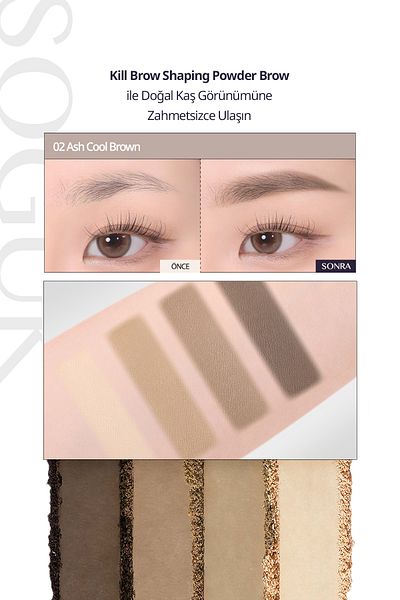 CLIO Clio Kill Brow Shaping Powder - Cold Bottom Tone, Eyebrow Shadow Palette, 02 Ash Cool Brown