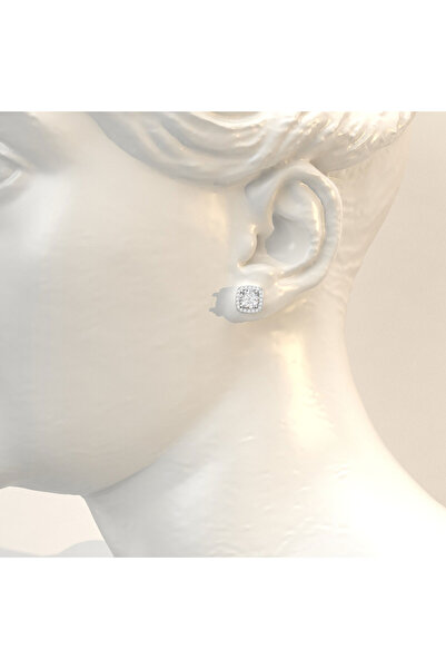 İNDİGO TAKI Kare Çerçeve Tektaş Beyaz Gümüş Küpe