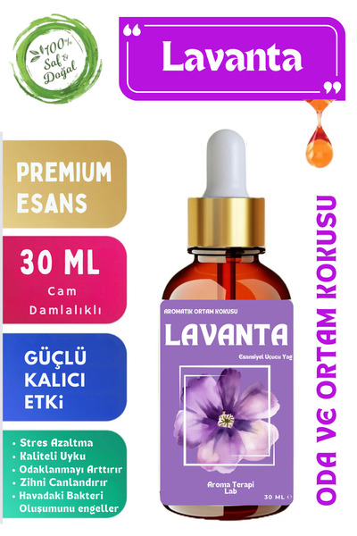 Aroma Terapi Lab LAVANTA  Saf Esansiyel Yağ - Oda ve Ortam Kokusu - Aromatik Uçucu Yağ 30ML