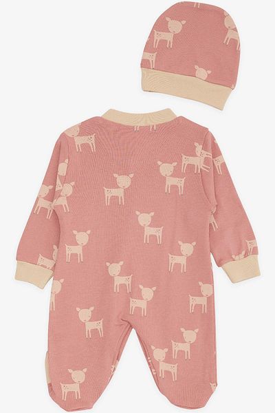 Breeze 0-3 Months and 6 Months Baby Girl Dried Rose Booties Jumpsuit - Gazelle Patterned