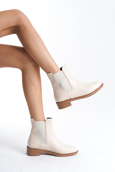 marinarosse Kadın Vanessa Bej Cilt Lastik Detaylı Kısa Bilek Bot