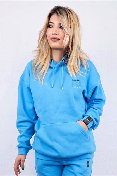 Escetic Unisex Γυναικεία / Ανδρικά Μπλε 3 Κλωστών Χειμερινή Κουκούλα Κεντημένη Χοντρή Φούτερ με Fleece Εσωτερικά