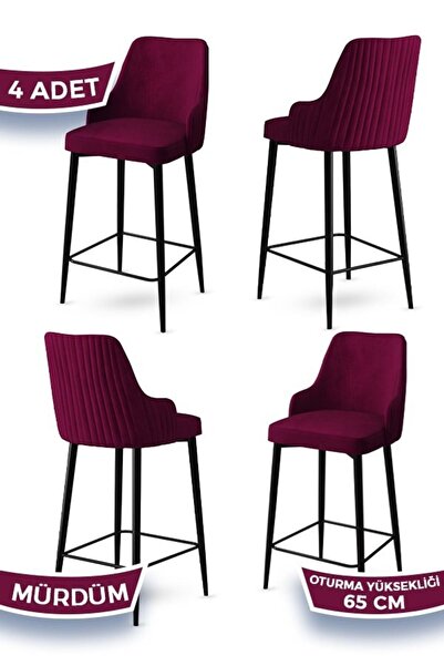 Canisa Tera Serisi 4 Mürdüm Sandalye 65 Cm Ada Mutfak Bar Sandalyesi Babyface...