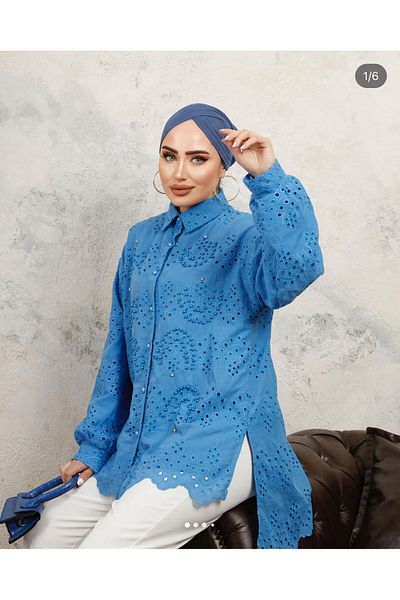 Marlinda Cămașă hijab festoon cu căptușeală din țesătură brode cu detalii de perle