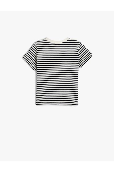 Koton Tricou în dungi, cu mânecă scurtă, decolteu, bumbac