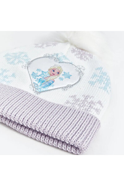 LC Waikiki LCW ACCESSORIES Beyaz Frozen Nakışlı Kız Çocuk Atkı ve Bere Takım
