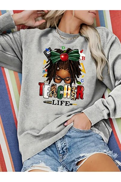 WOODROFFE 24 Νοεμβρίου Ημέρα Δασκάλων Τυπωμένο γκρι φούτερ με λαιμόκοψη