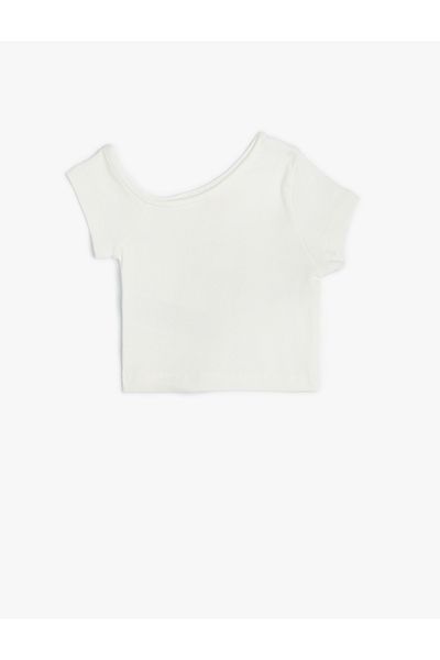 Koton Crop T-Shirt Asymmetrischer Kragen Kurzarm Baumwolle