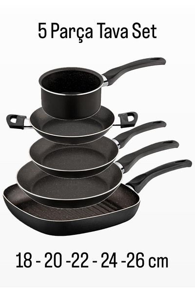 Bayev Sara 5-Piece Eco Pan Set - 5-Piece Dowry, Grill, Omelet and Egg Pan