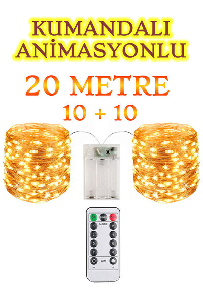 TrendDeco Kumandalı Animasyonlu Günışığı 20 Metre Peri Led 3 Pilli Tel Led