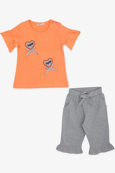Breeze Girl's Capri Trousers Suit with Embroidered Bow, 1.5-5 Years, Neon Orange
