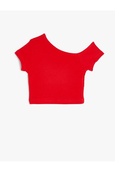 Koton Crop T-Shirt Asymmetrical Collar Short Sleeve Cotton