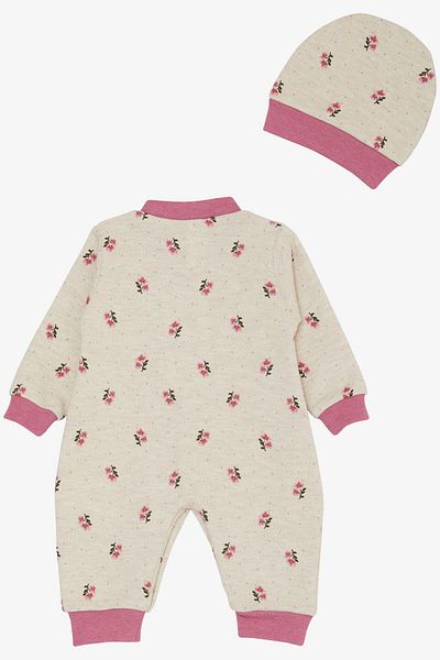 Breeze 0-6 Months Baby Girl Floral Patterned Jumpsuit - Beige Melange