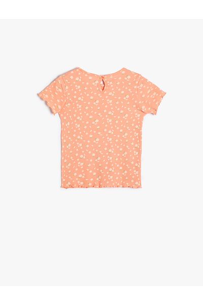 Koton Floral Printed Ribbed Short Sleeve Crew Neck T-Shirt