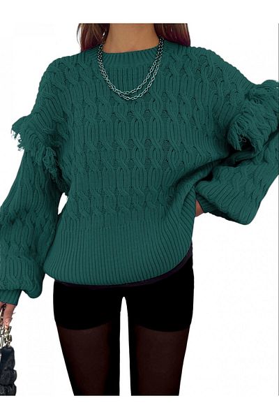 Modamorfo Emerald Balloon Sleeve Tassel Knitwear Sweater