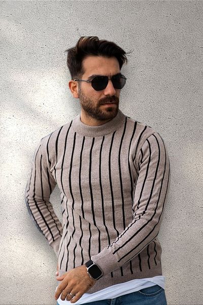 BİRBEYSTORE Men's Striped Knitwear Sweater Model