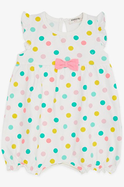 Breeze Kız Bebek Kısa Tulum Puantiyeli Fiyonklu 4 Ay-1.5 Yaş, Ekru