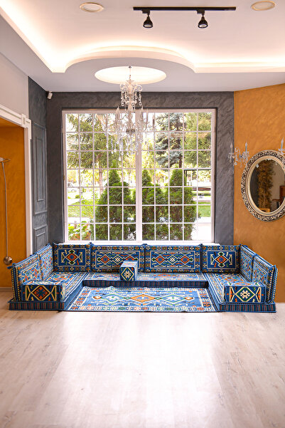 BAKIRÖZÜ HOME Şark Köşesi Takımı Konsepti Mavi Anadolu Modeli Koltuk Takımı S...