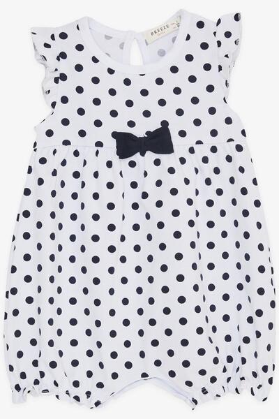Breeze Kız Bebek Kısa Tulum Puantiyeli Fiyonklu 4 Ay-1.5 Yaş, Beyaz