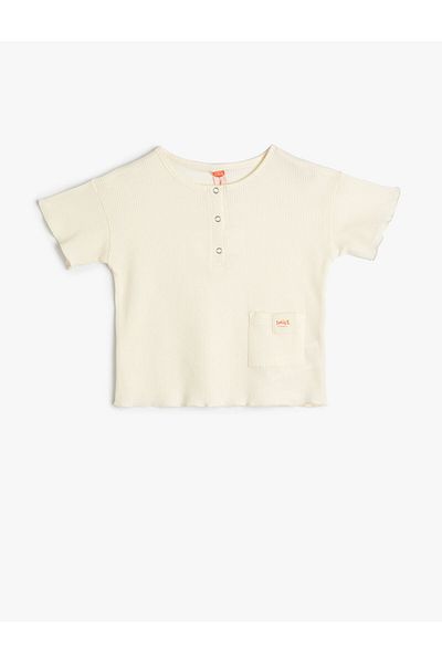 Koton T-Shirt with Snap Button Detail Round Neck Short Sleeve