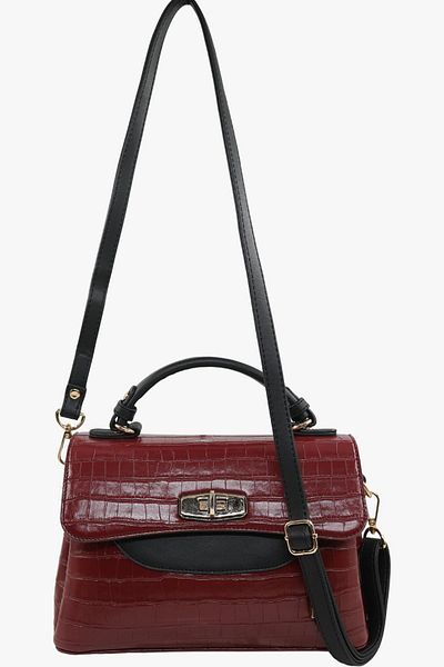 SOSELA 67-7155 Adela Crocodile Claret Red Women's Crossbody Bag