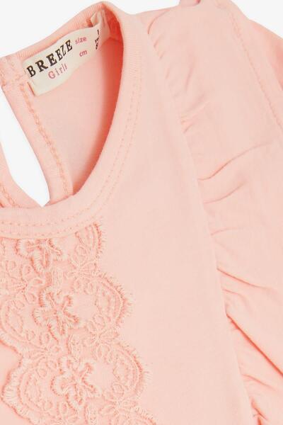 Breeze Baby Girl T-Shirt Ruffled Embroidered Laced 6 Months-2 Years, Salmon