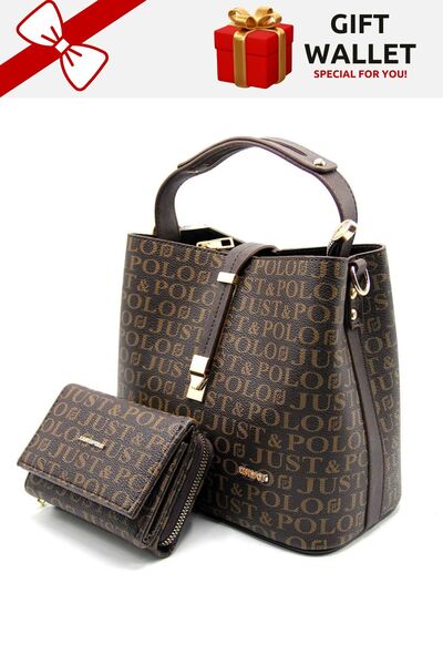 Women's Coffee Lock Detailed Wallet Bag Combination & Handbag