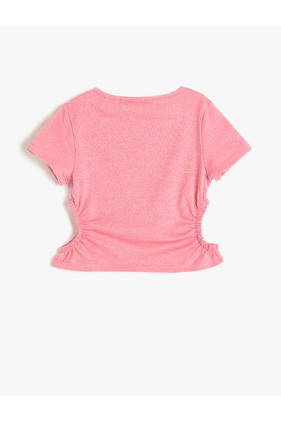 Koton Cotton Crop T-shirt - Short Sleeve, Window Detail, Round Neck