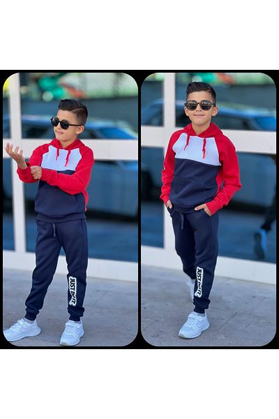 esmacamoda Red - Navy Blue Tracksuit Set New Model