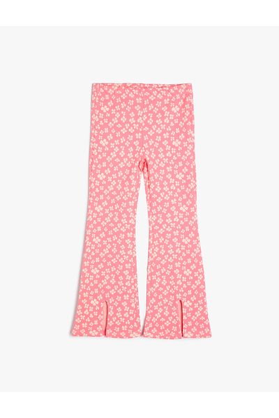 Koton Flare Leg Leggings Trousers with Floral Elastic Waist Slit Detail