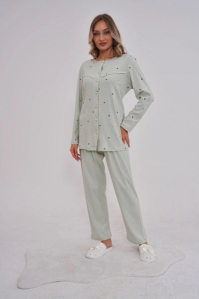 Mecit Pijama Σετ γυναικείες πιτζάμες oversize με μακρυμάνικο 100% βαμβακερό σχέδιο με κουμπιά
