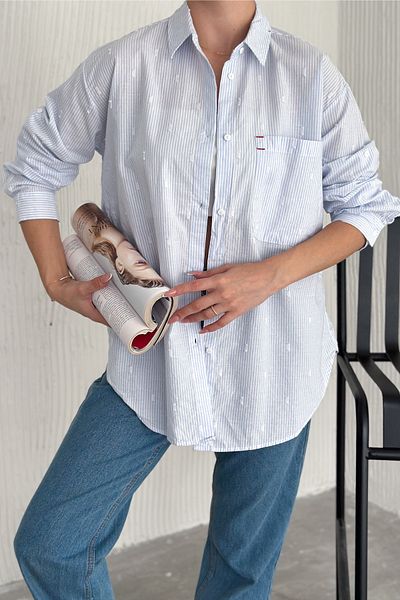 FEMELLE Cămașă casual de damă, jacquard albastru, 100% bumbac